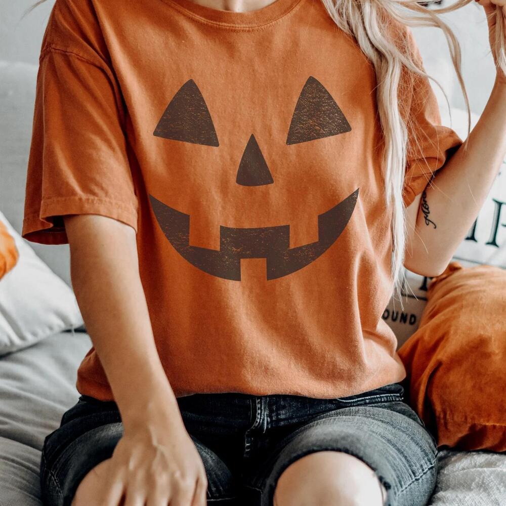 Retro Pumpkin Face Tee Shirt, Jack O Lantern Tshirt